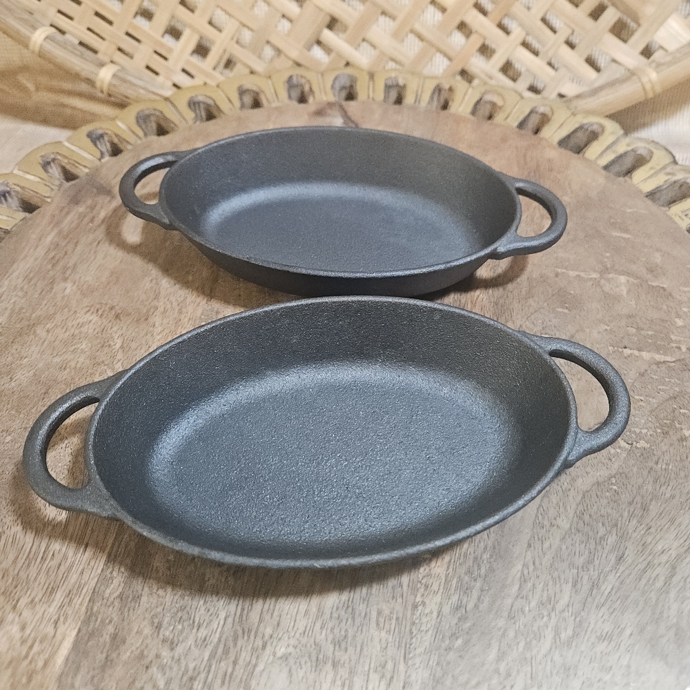 SET OF 2 PIONEER WOMAN MINI CAST IRON OVAL AU GRATIN SINGLE SERVE BAKING DISH - Picture 3 of 14